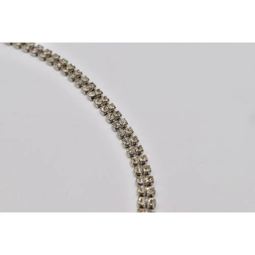 Vintage Prong Rhinestone Crystal Belt Silver Double Row Bridal Evening Glamour